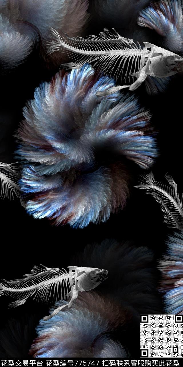 鱼骨抽象数码数码印花华亿平台下载（图片编号: 775747） - 瓦栏（Walan）