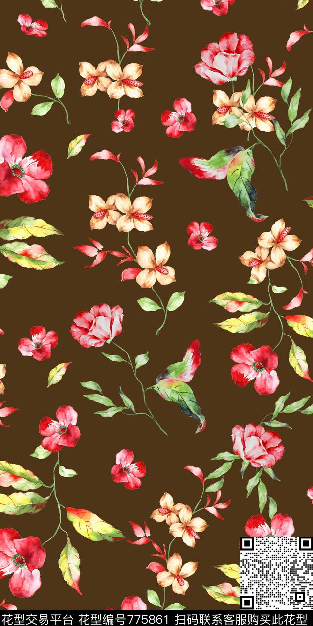 大花花朵花卉数码印花华亿平台下载（图片编号: 775861） - 瓦栏（Walan）