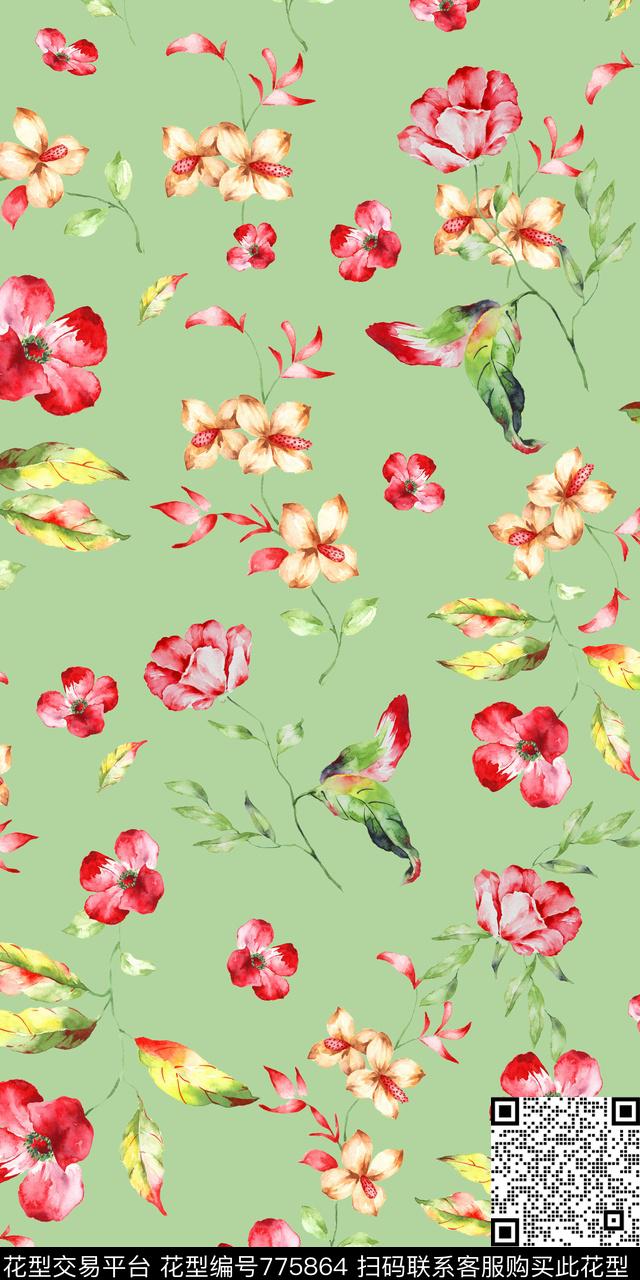 大花花朵花卉数码印花华亿平台下载（图片编号: 775864） - 瓦栏（Walan）