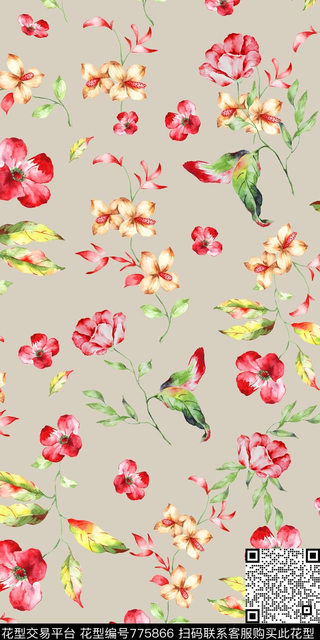 大花花朵花卉数码印花华亿平台下载（图片编号: 775866） - 瓦栏（Walan）