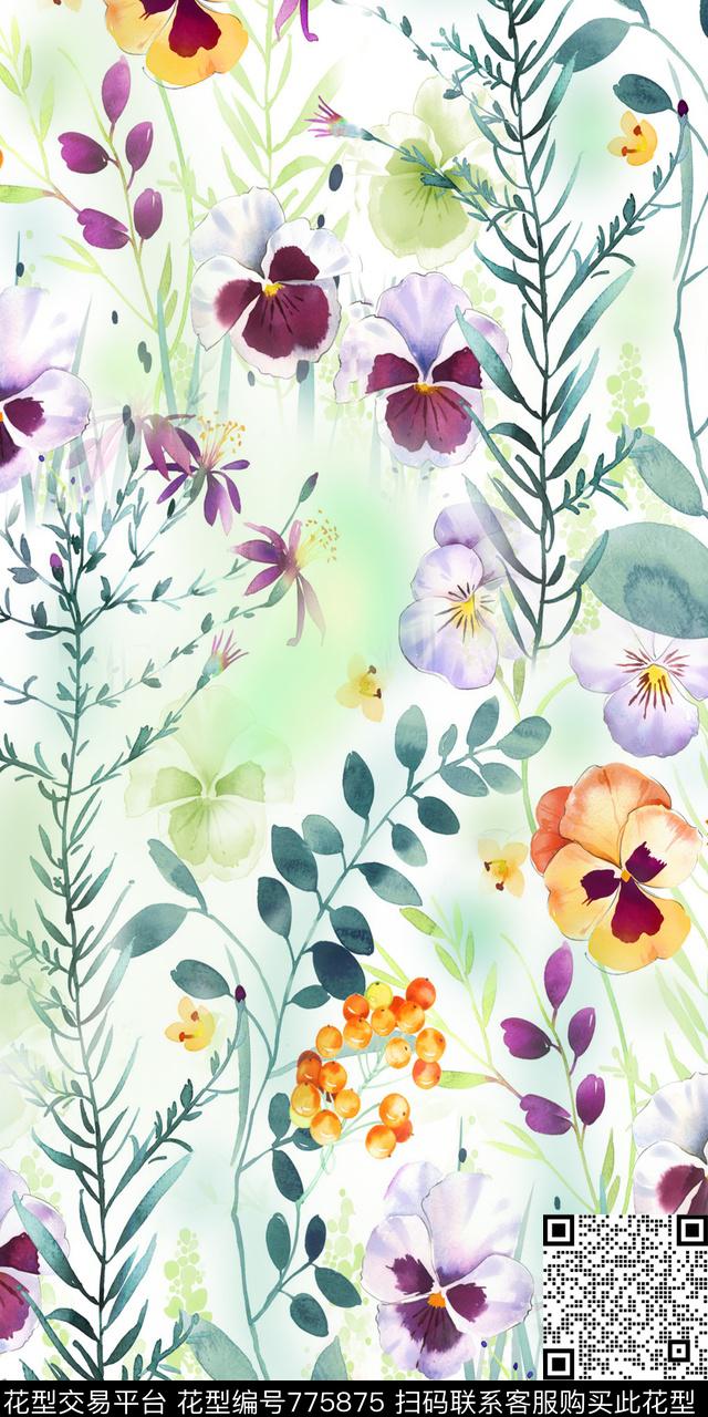 大花花朵花卉数码印花华亿平台下载（图片编号: 775875） - 瓦栏（Walan）