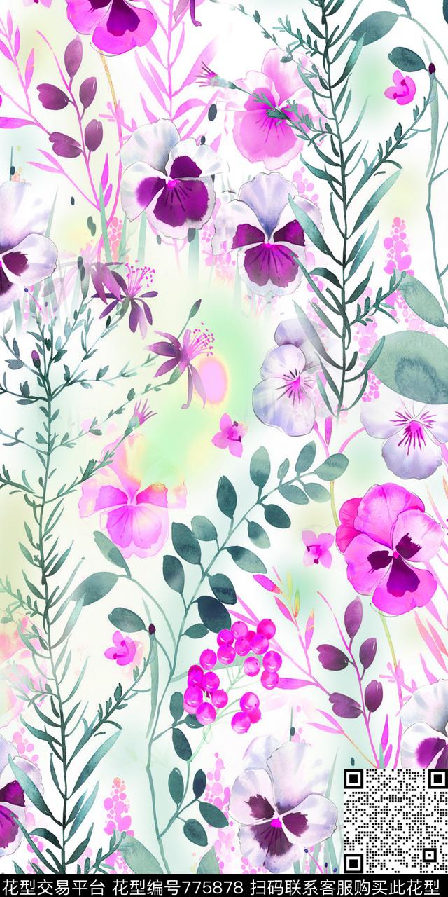 大花花朵花卉数码印花华亿平台下载（图片编号: 775878） - 瓦栏（Walan）