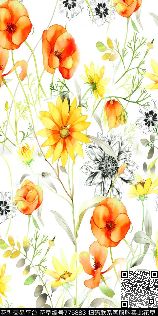 大花花朵花卉数码印花华亿平台下载（图片编号: 775883） - 瓦栏（Walan）
