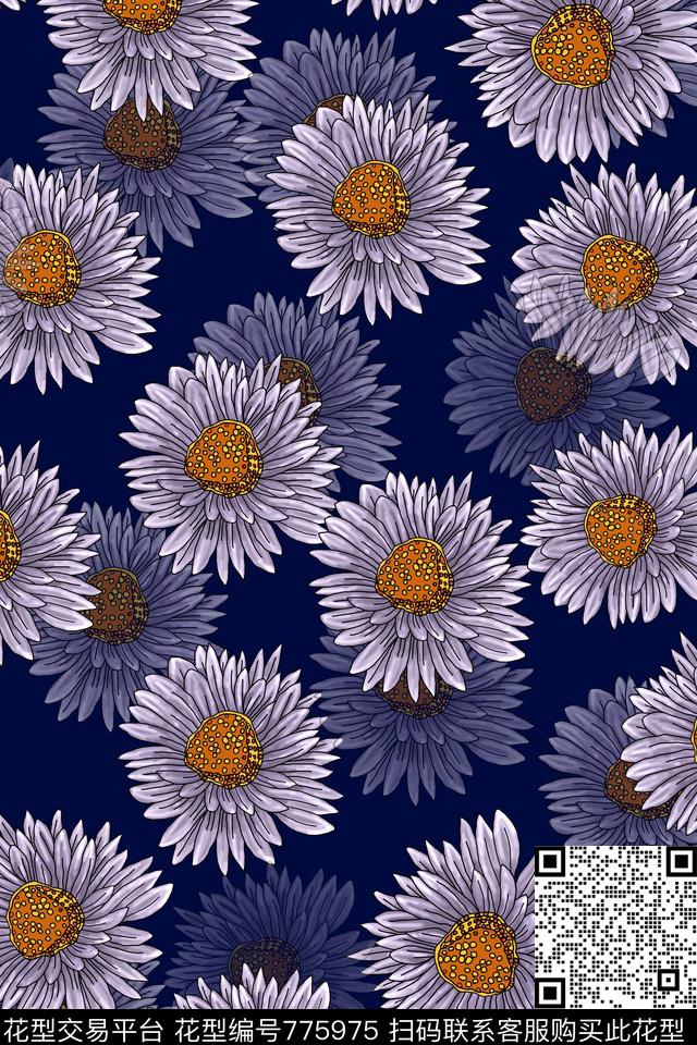 雏菊花瓣花卉数码印花华亿平台下载（图片编号: 775975） - 瓦栏（Walan）