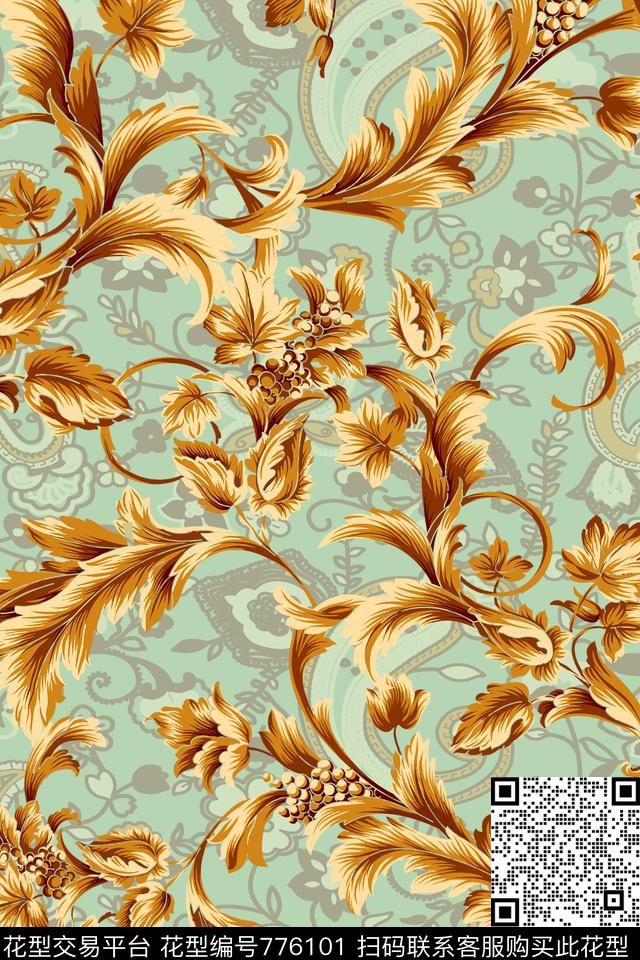 植物纹女装卷草传统印花华亿平台下载（图片编号: 776101） - 瓦栏（Walan）