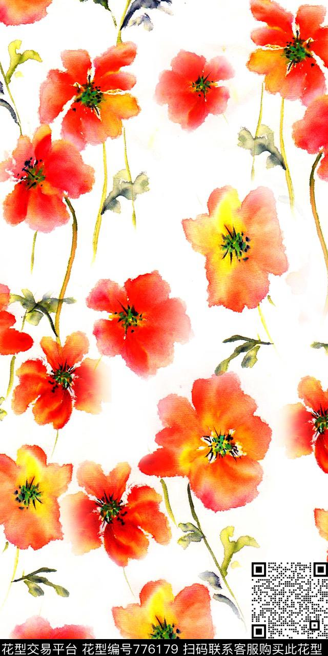 花卉手绘数码印花数码印花华亿平台下载（图片编号: 776179） - 瓦栏（Walan）