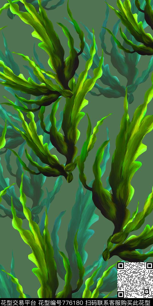数码印花热带植物手绘数码印花华亿平台下载（图片编号: 776180） - 瓦栏（Walan）