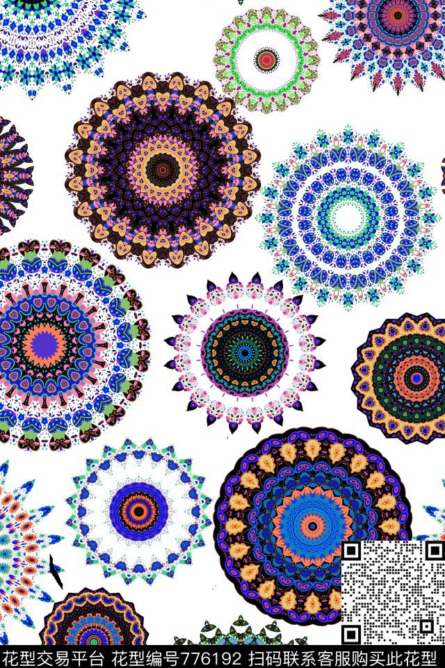 圆圈圆形万花筒传统印花华亿平台下载（图片编号: 776192） - 瓦栏（Walan）