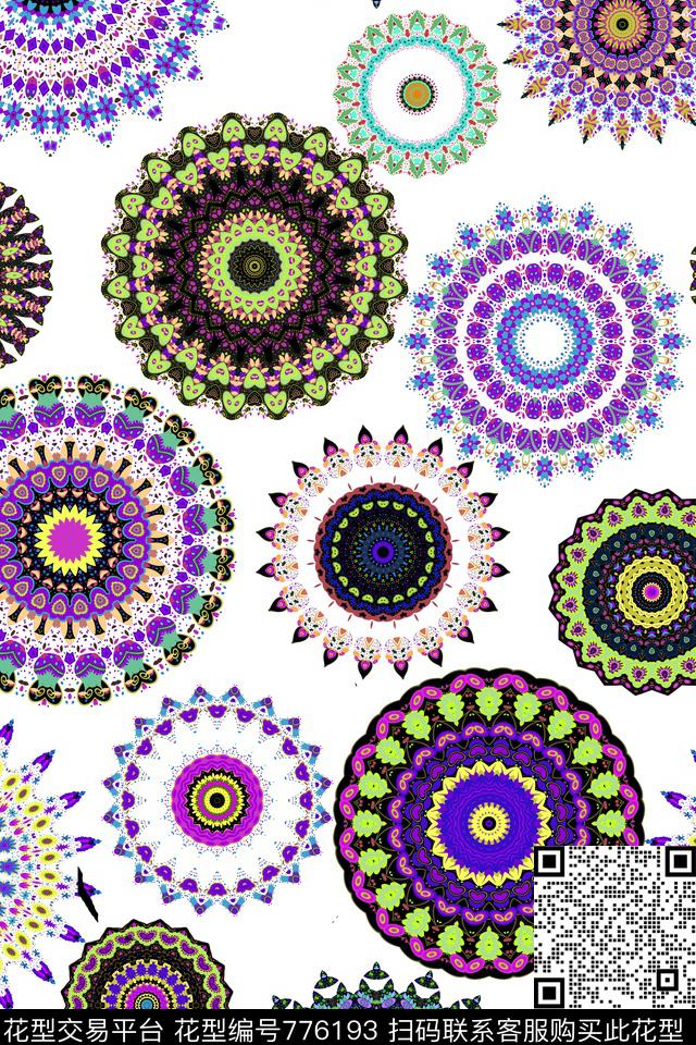 圆圈圆形万花筒传统印花华亿平台下载（图片编号: 776193） - 瓦栏（Walan）