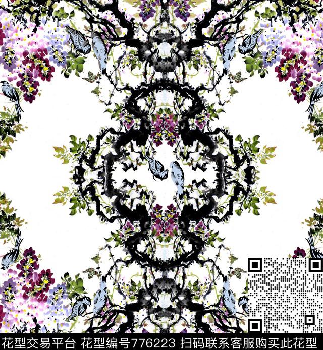 花瓣小碎花花鸟传统印花华亿平台下载（图片编号: 776223） - 瓦栏（Walan）