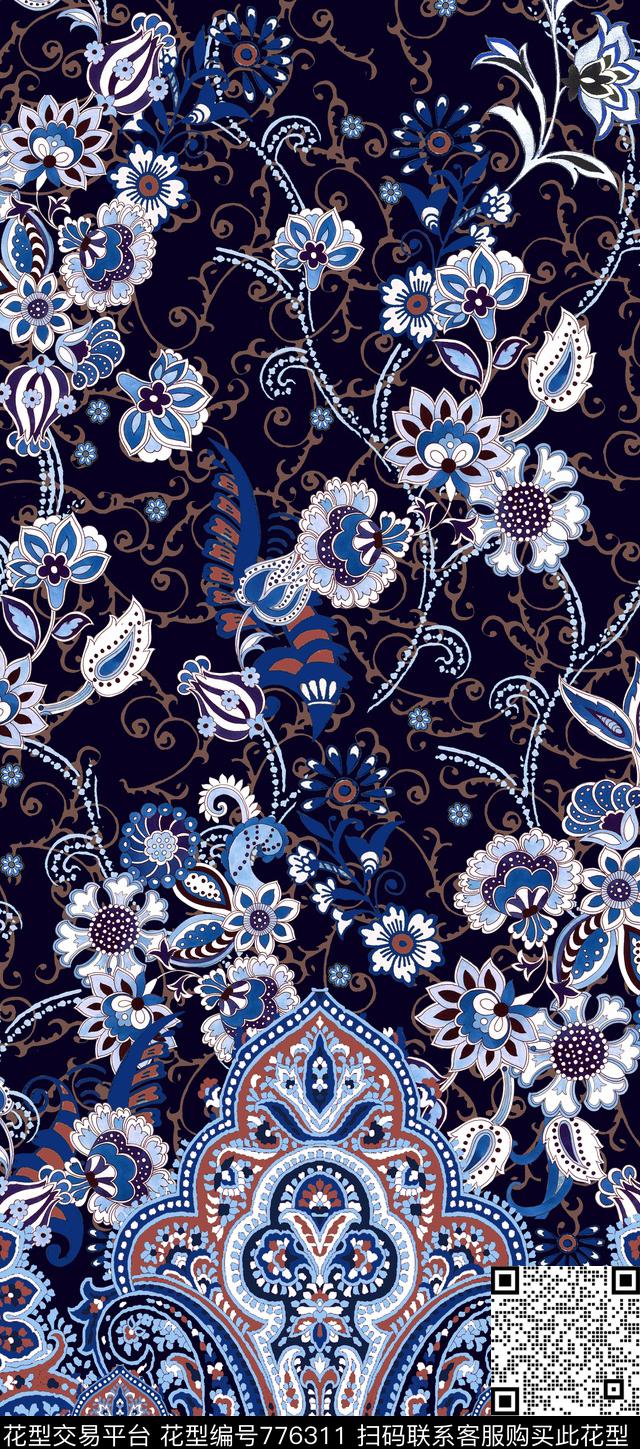 火腿纹佩斯利名族风传统印花华亿平台下载（图片编号: 776311） - 瓦栏（Walan）