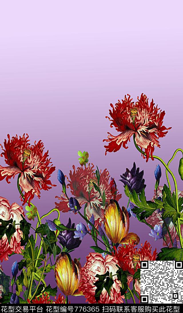 女装花卉定位花数码印花华亿平台下载（图片编号: 776365） - 瓦栏（Walan）