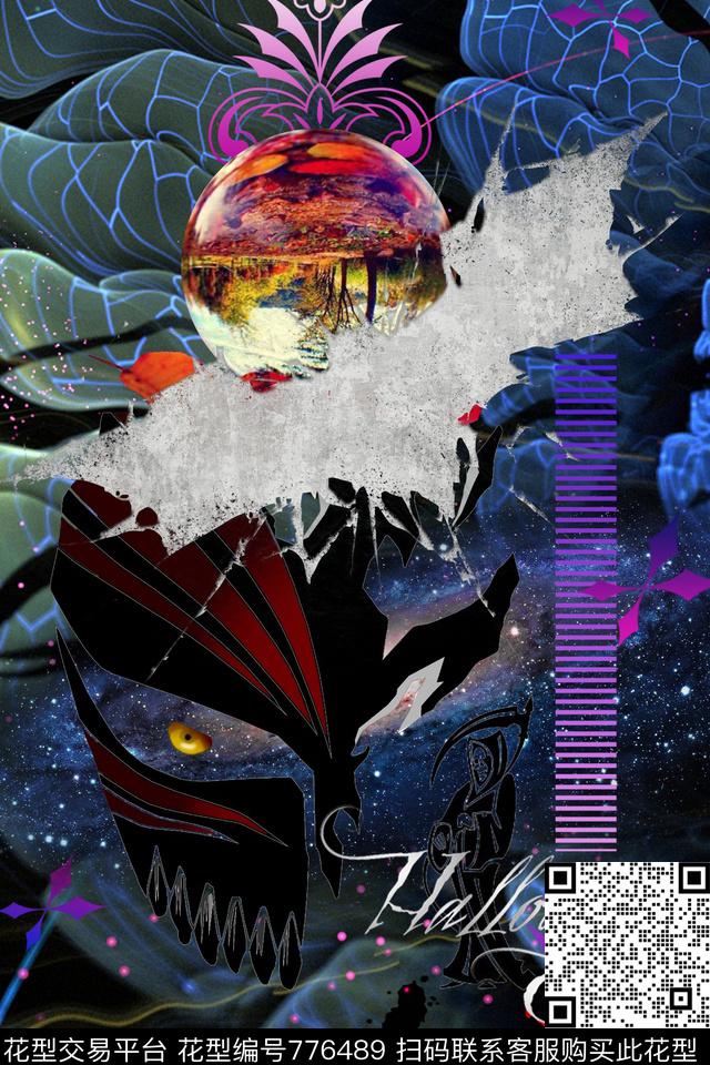 花卉人面蝙蝠数码印花华亿平台下载（图片编号: 776489） - 瓦栏（Walan）