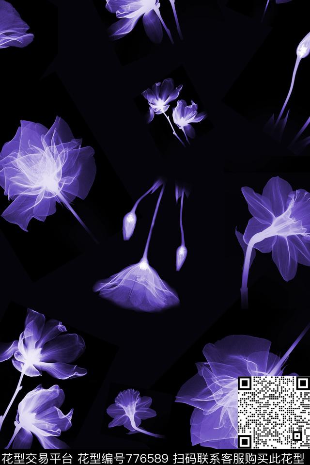 乱花牵牛花透明花数码印花华亿平台下载（图片编号: 776589） - 瓦栏（Walan）