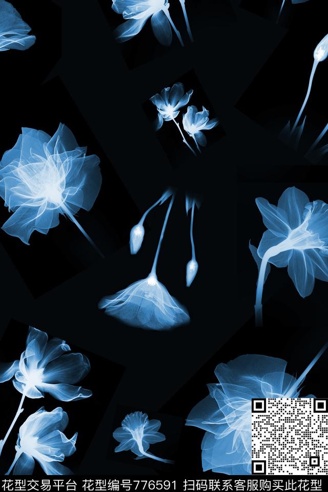 乱花牵牛花透明花数码印花华亿平台下载（图片编号: 776591） - 瓦栏（Walan）