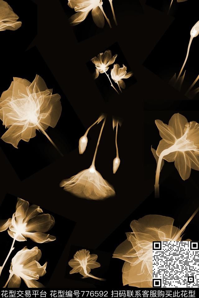 乱花牵牛花透明花数码印花华亿平台下载（图片编号: 776592） - 瓦栏（Walan）