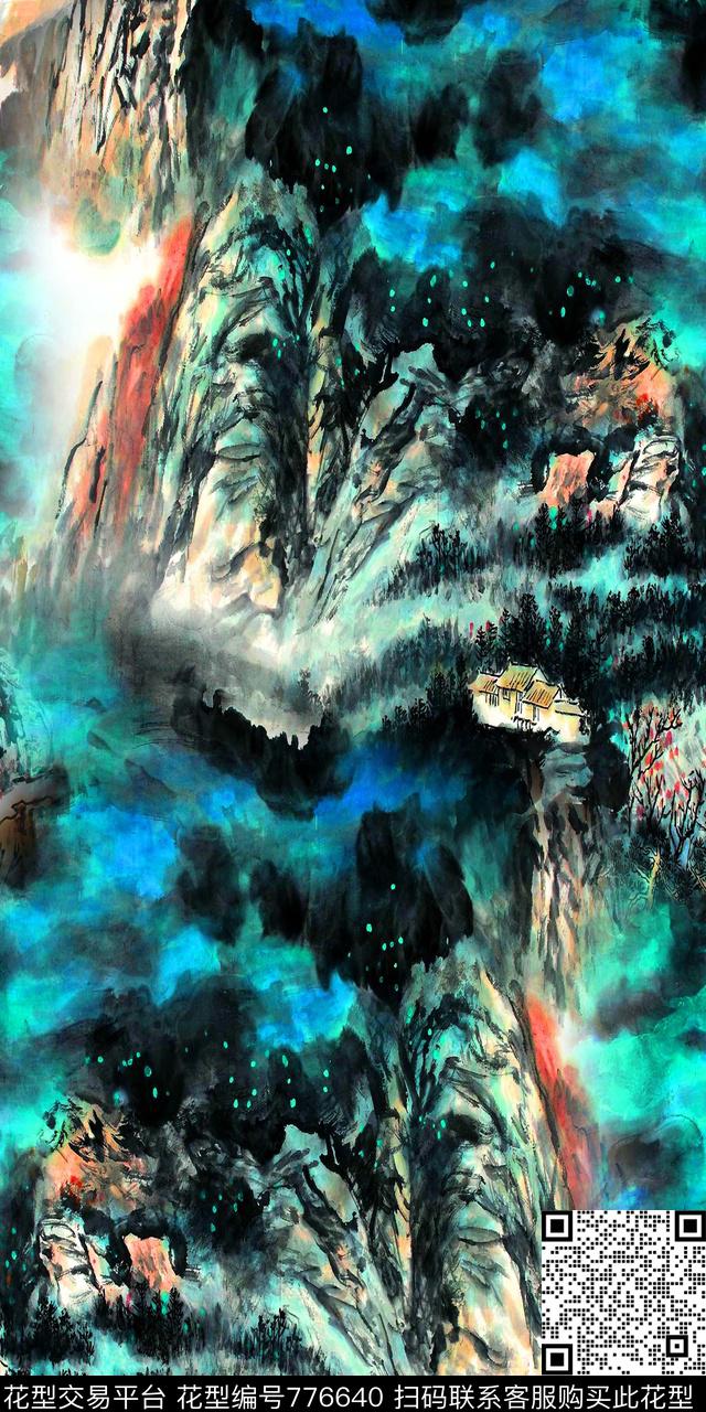 工笔画数码印花手绘风景数码印花华亿平台下载（图片编号: 776640） - 瓦栏（Walan）
