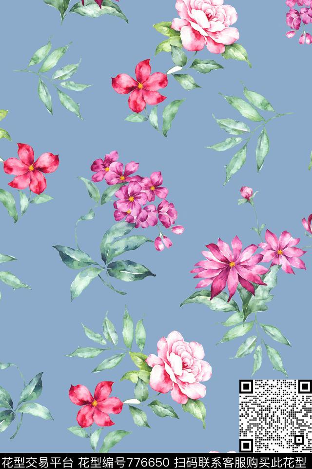 大花花朵花卉数码印花华亿平台下载（图片编号: 776650） - 瓦栏（Walan）