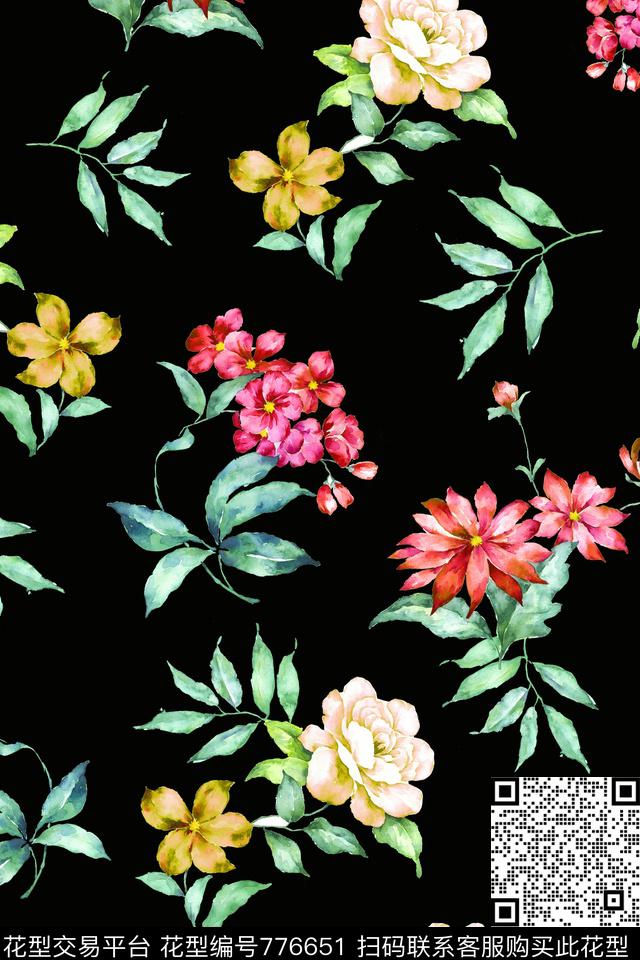 大花花朵花卉数码印花华亿平台下载（图片编号: 776651） - 瓦栏（Walan）