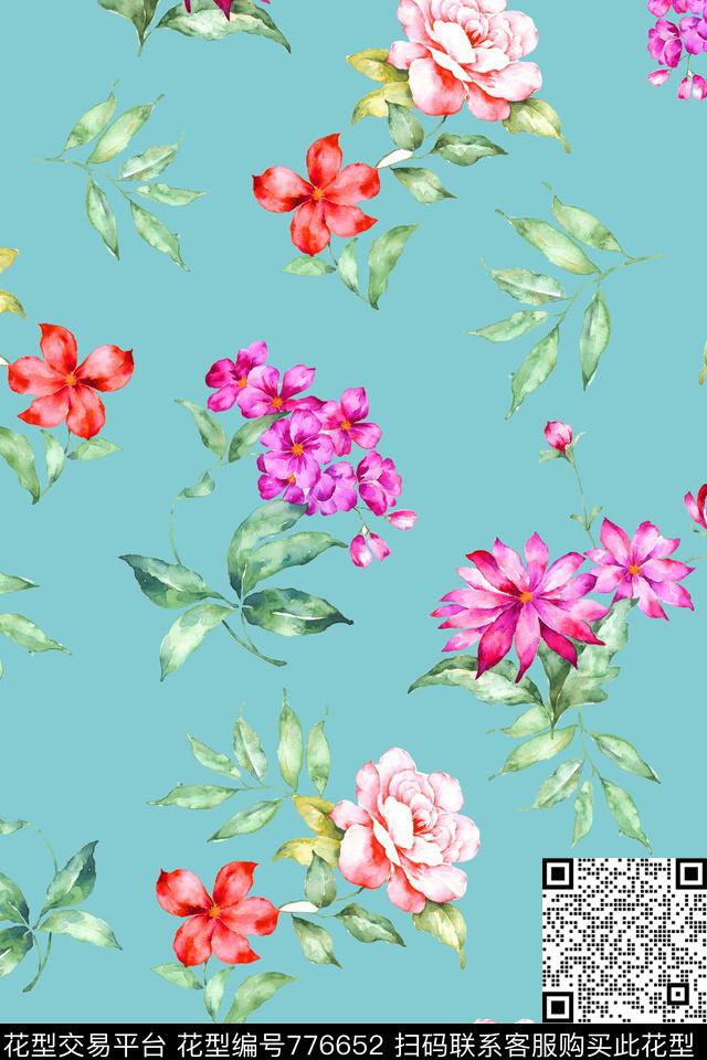 大花花朵花卉数码印花华亿平台下载（图片编号: 776652） - 瓦栏（Walan）