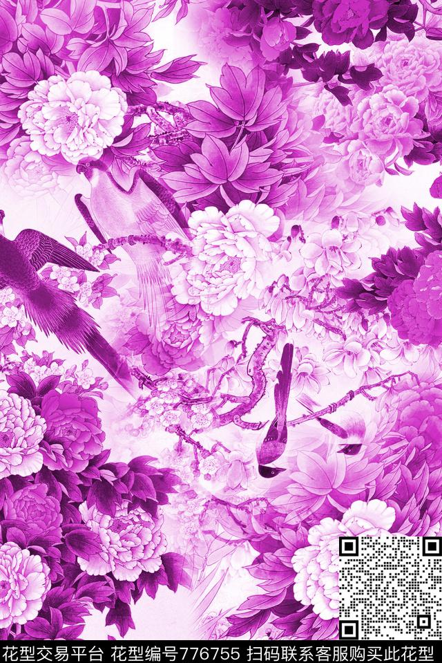 花卉旗袍中国风数码印花华亿平台下载（图片编号: 776755） - 瓦栏（Walan）