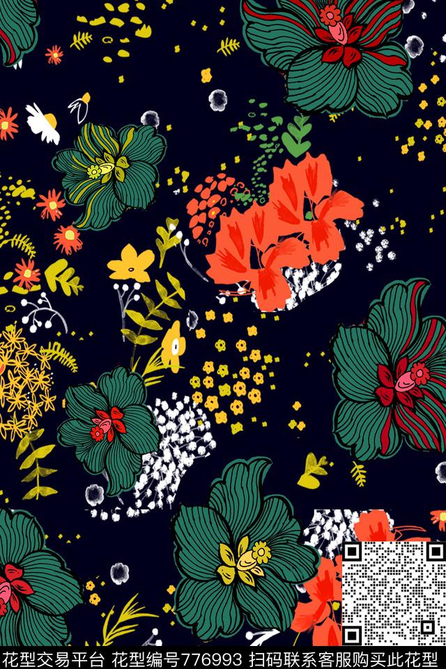 花朵几何花卉传统印花华亿平台下载（图片编号: 776993） - 瓦栏（Walan）