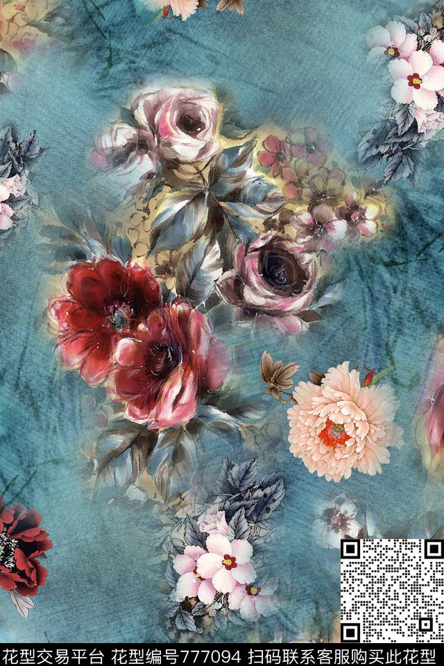 民族中国风手绘画数码印花华亿平台下载（图片编号: 777094） - 瓦栏（Walan）