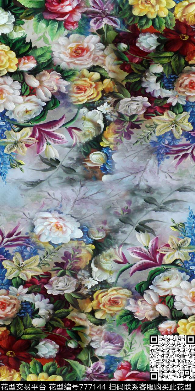 大花花朵花卉数码印花华亿平台下载（图片编号: 777144） - 瓦栏（Walan）