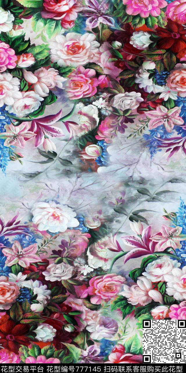 大花花朵花卉数码印花华亿平台下载（图片编号: 777145） - 瓦栏（Walan）