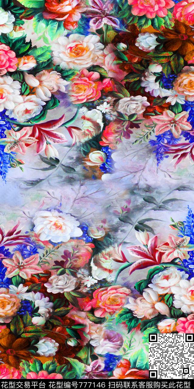 大花花朵花卉数码印花华亿平台下载（图片编号: 777146） - 瓦栏（Walan）