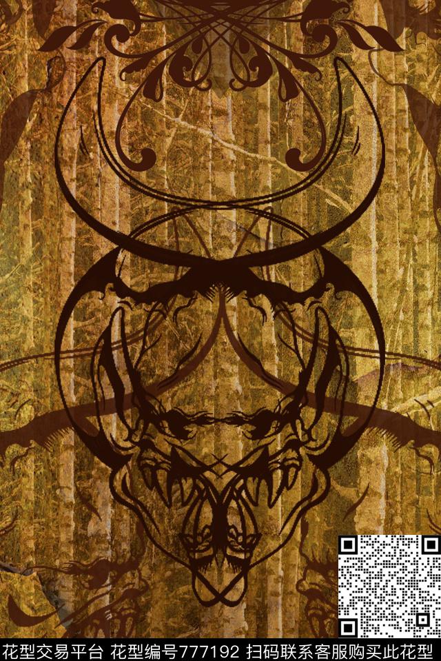 熟骷髅花边数码印花华亿平台下载（图片编号: 777192） - 瓦栏（Walan）