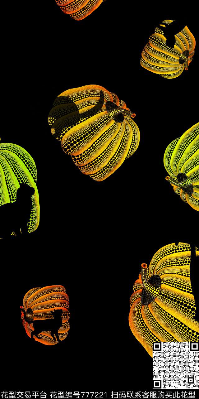 猫南瓜渐变数码印花华亿平台下载（图片编号: 777221） - 瓦栏（Walan）