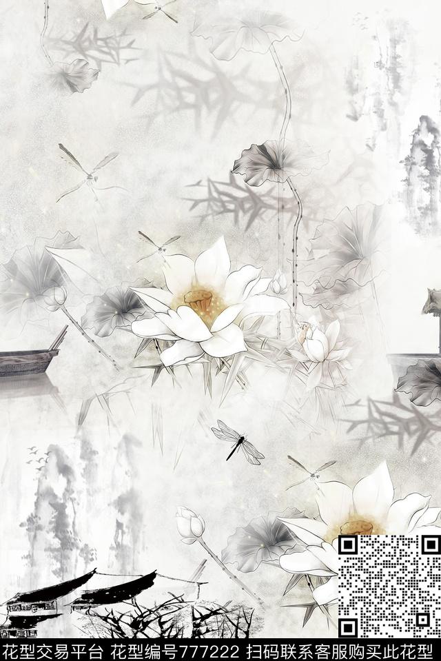 工笔花卉旗袍数码印花华亿平台下载（图片编号: 777222） - 瓦栏（Walan）