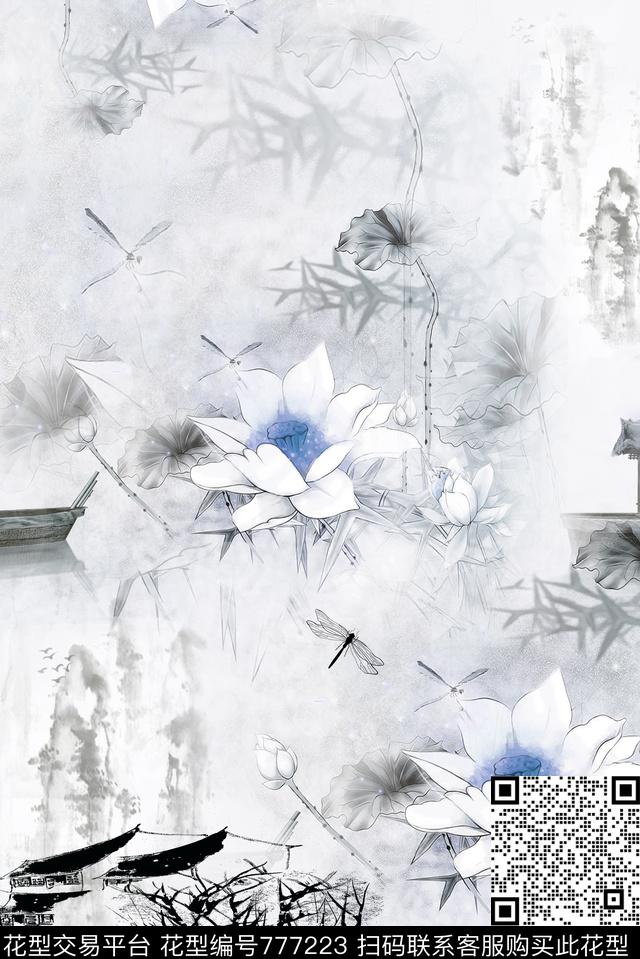 工笔花卉旗袍数码印花华亿平台下载（图片编号: 777223） - 瓦栏（Walan）