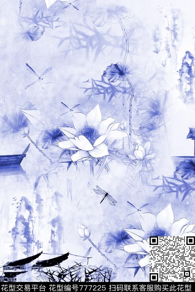 工笔花卉旗袍数码印花华亿平台下载（图片编号: 777225） - 瓦栏（Walan）