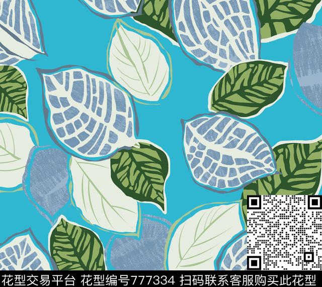 叶子抽象手绘传统印花华亿平台下载（图片编号: 777334） - 瓦栏（Walan）