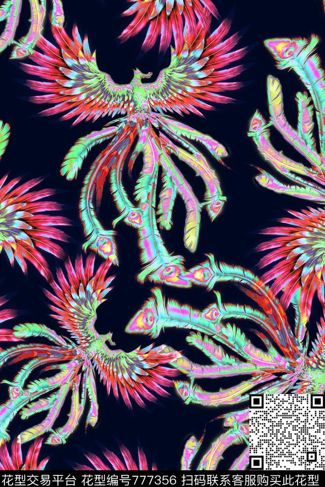 凤凰五彩亮丽数码印花华亿平台下载（图片编号: 777356） - 瓦栏（Walan）