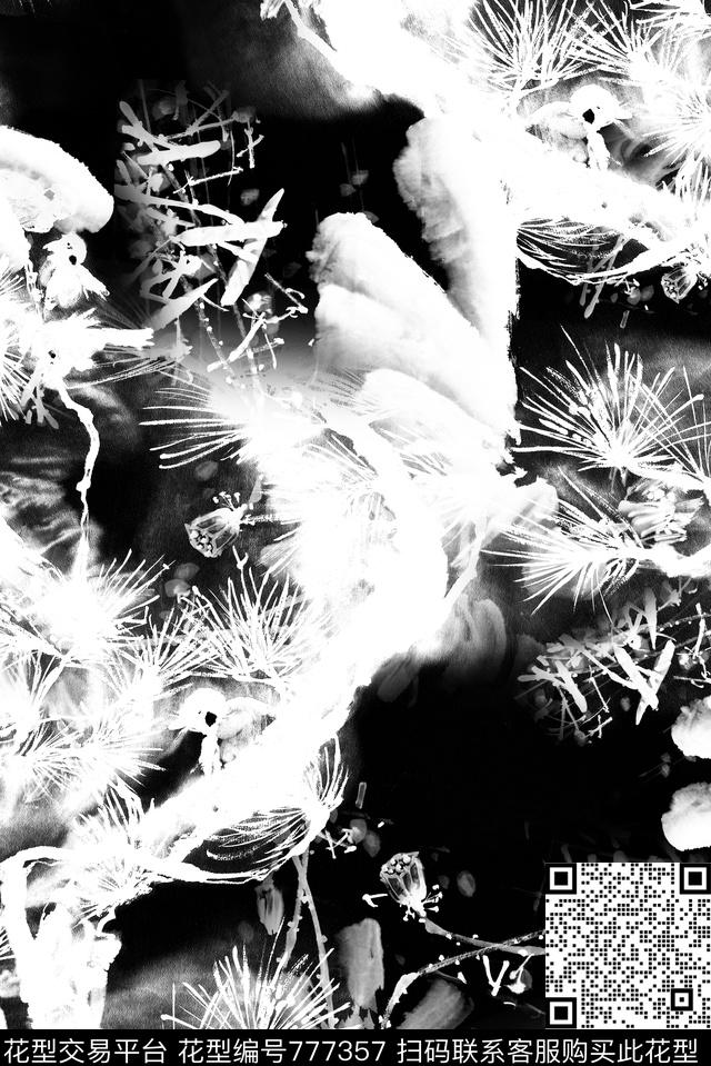 黑白艺术水墨数码印花华亿平台下载（图片编号: 777357） - 瓦栏（Walan）