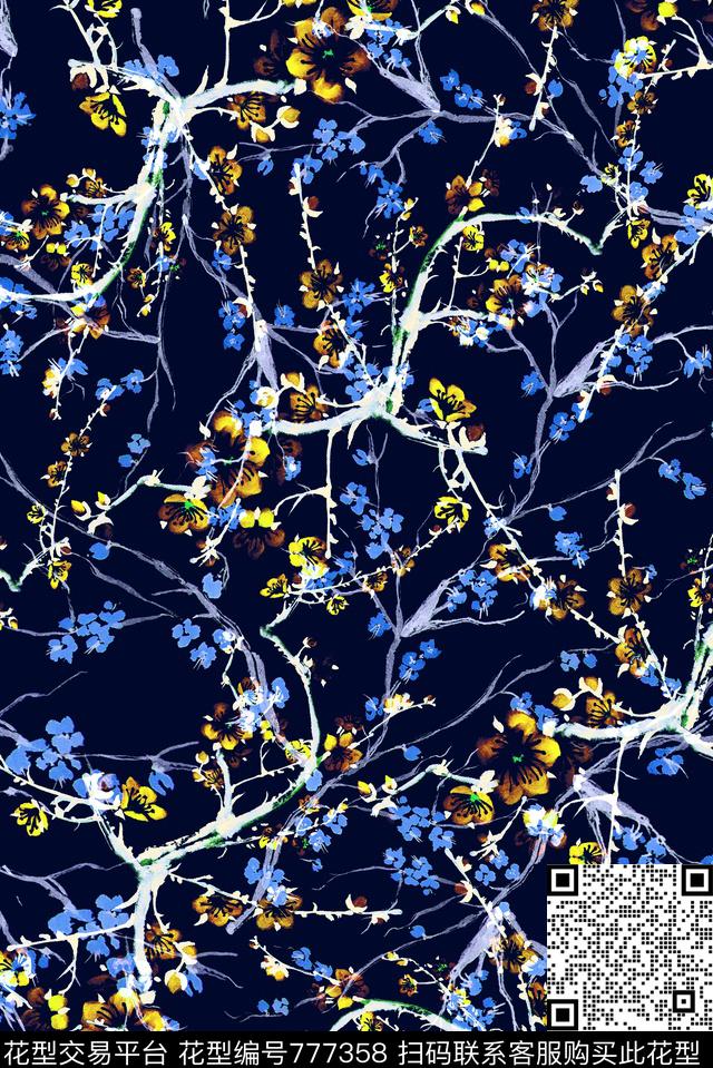 满版抽象水墨数码印花华亿平台下载（图片编号: 777358） - 瓦栏（Walan）