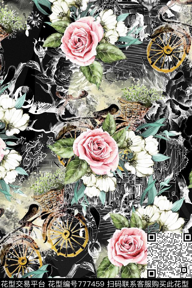 城市插画花卉数码印花华亿平台下载（图片编号: 777459） - 瓦栏（Walan）