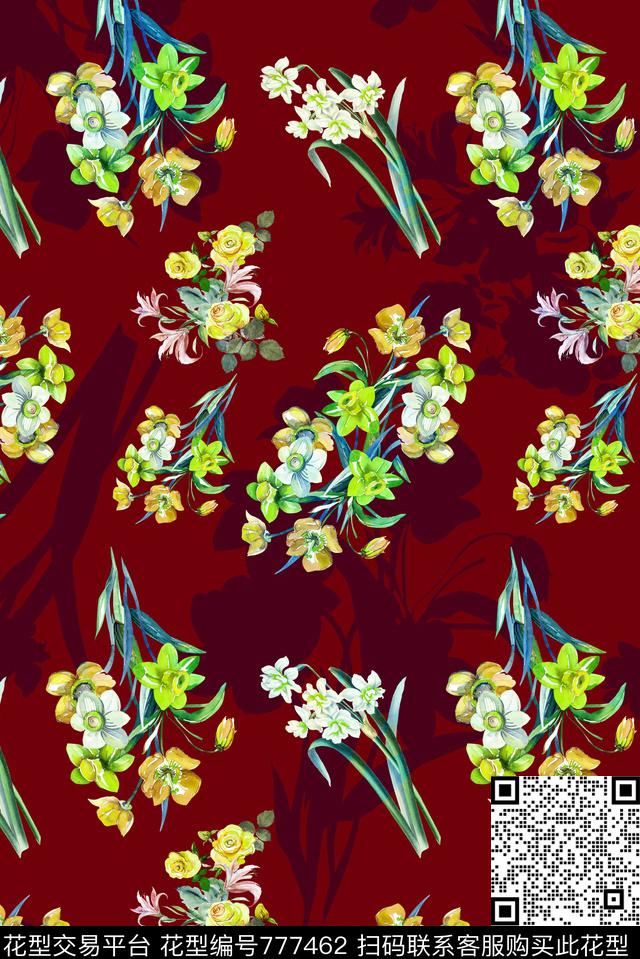 花卉酒红花草数码印花华亿平台下载（图片编号: 777462） - 瓦栏（Walan）