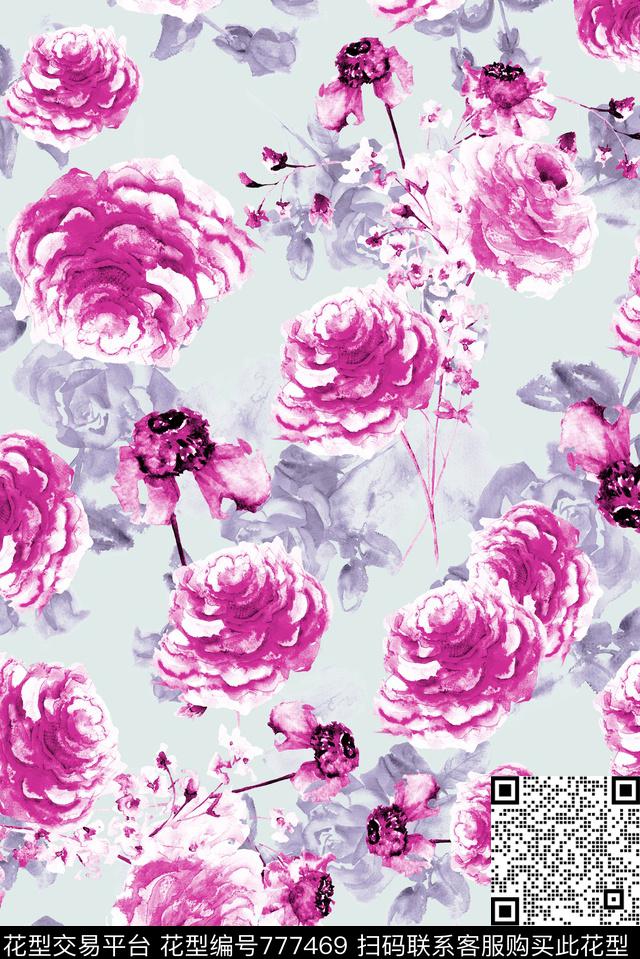 手绘水彩泼墨数码印花华亿平台下载（图片编号: 777469） - 瓦栏（Walan）