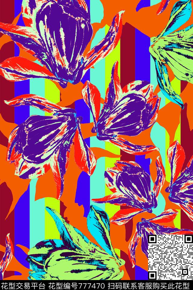 手绘扎染大花数码印花华亿平台下载（图片编号: 777470） - 瓦栏（Walan）