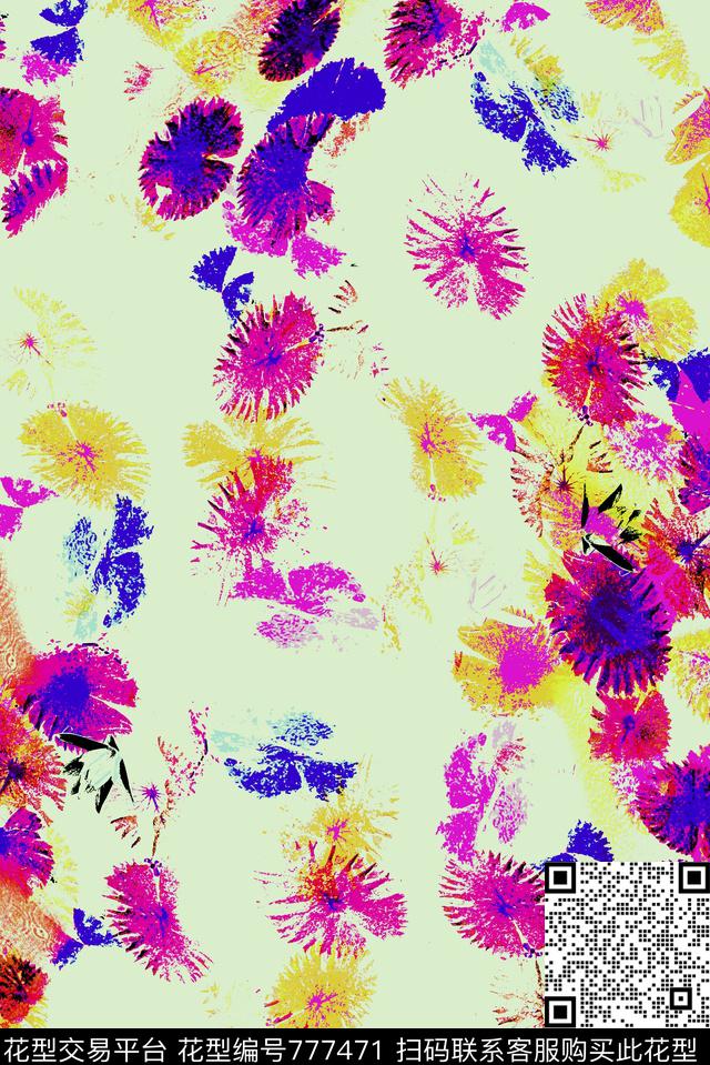 水彩抽象菊花数码印花华亿平台下载（图片编号: 777471） - 瓦栏（Walan）