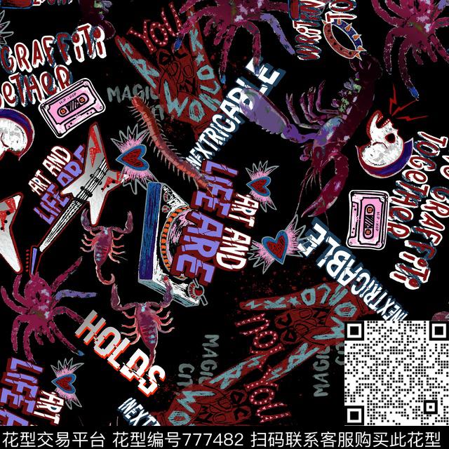 音乐符号摇滚字母数码印花华亿平台下载（图片编号: 777482） - 瓦栏（Walan）