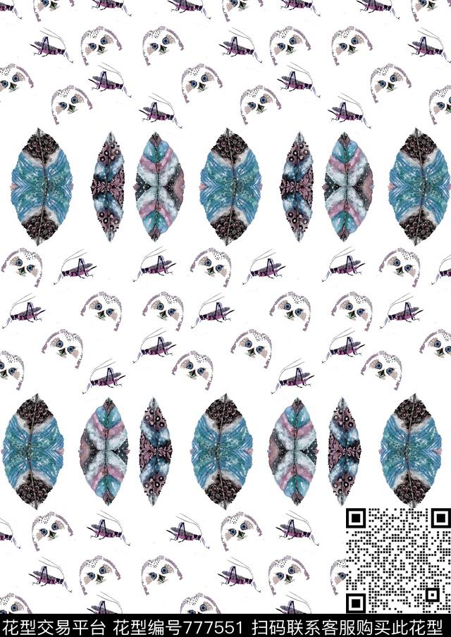 昆虫P羽毛艺术趣味卡通数码印花华亿平台下载（图片编号: 777551） - 瓦栏（Walan）