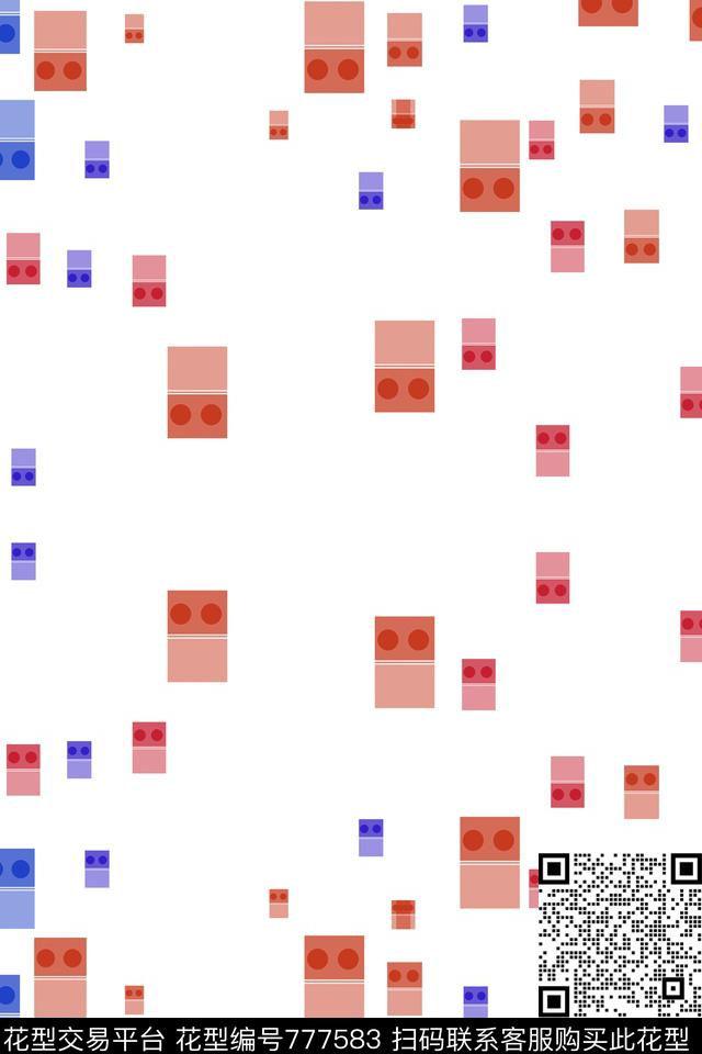 几何趣味小方块数码印花华亿平台下载（图片编号: 777583） - 瓦栏（Walan）