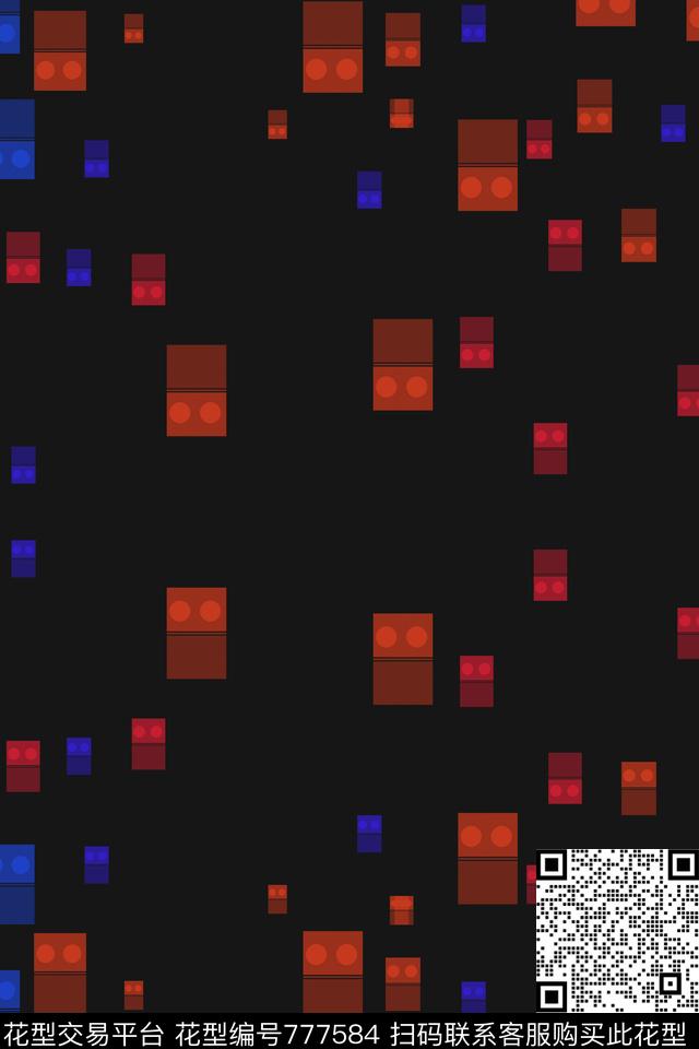 几何趣味小方块数码印花华亿平台下载（图片编号: 777584） - 瓦栏（Walan）