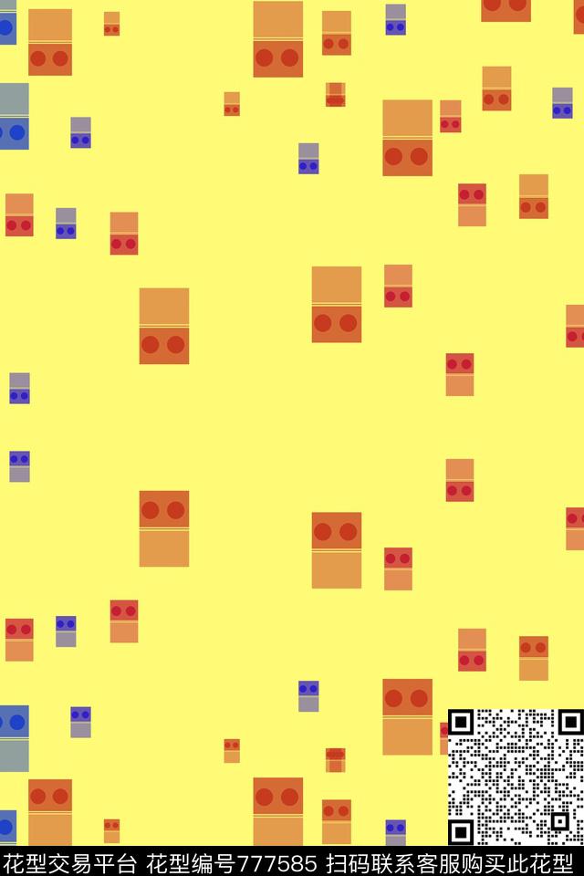 几何趣味小方块数码印花华亿平台下载（图片编号: 777585） - 瓦栏（Walan）