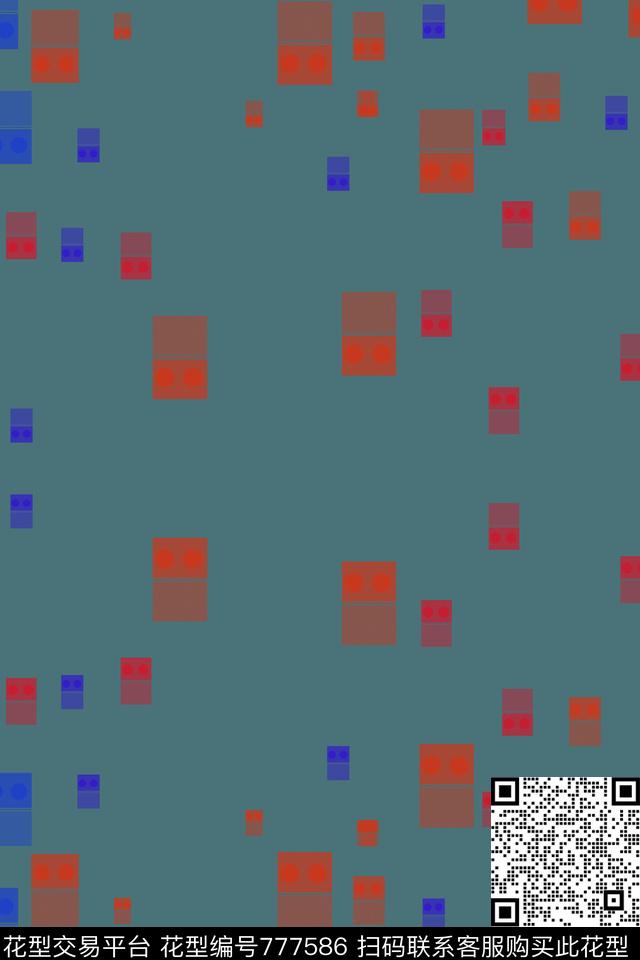 几何趣味小方块数码印花华亿平台下载（图片编号: 777586） - 瓦栏（Walan）